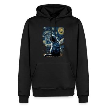 Chat Nuit étoilée - Sweat à capuche Premium bio Homme - noir - Devant - Nico (187cm)