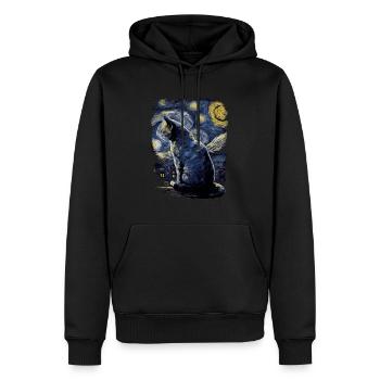 Chat Nuit étoilée - Sweat à capuche Premium bio Homme - noir - Devant - Nico (187cm)