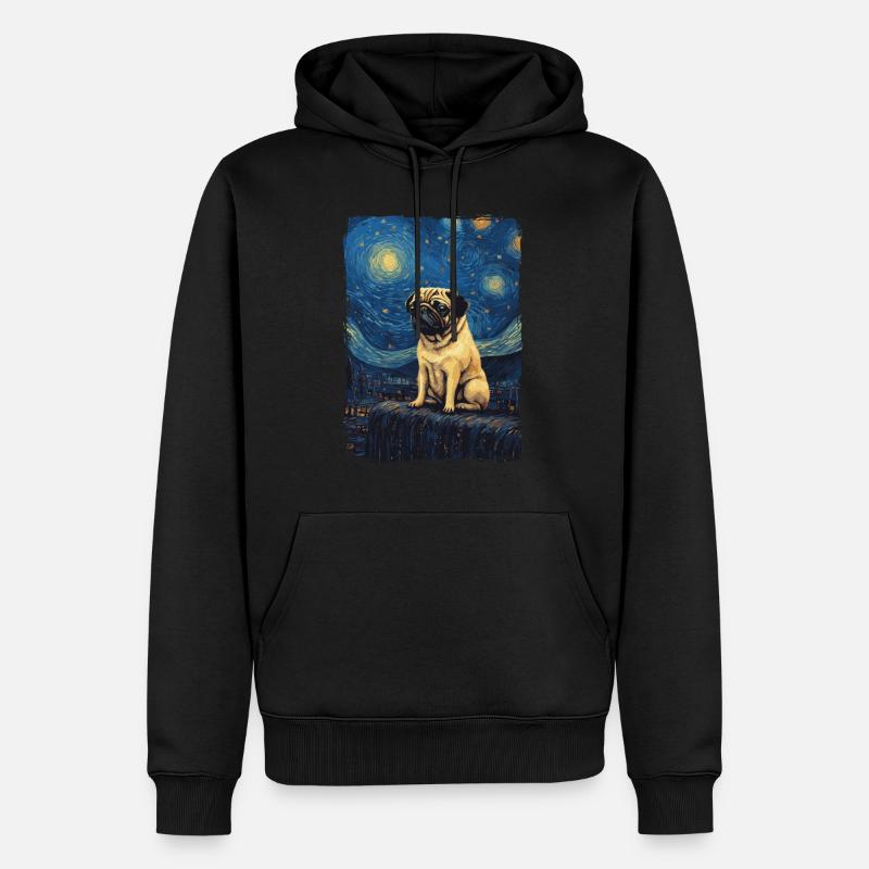 Mops Starry Night - Männer Premium Bio Hoodie - Schwarz