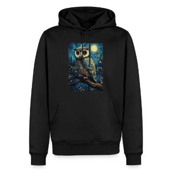 Eule Starry Night - Männer Premium Bio Hoodie - Schwarz - Vorne - Nico (187cm)