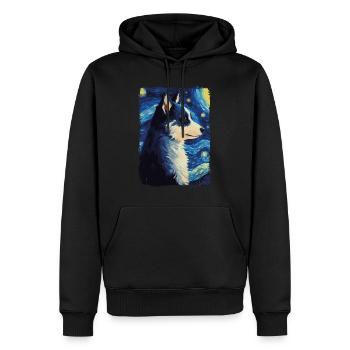 Husky Starry Night - Männer Premium Bio Hoodie - Schwarz - Vorne - Nico (187cm)