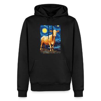 Vache Nuit étoilée - Sweat à capuche Premium bio Homme - noir - Devant - Nico (187cm)