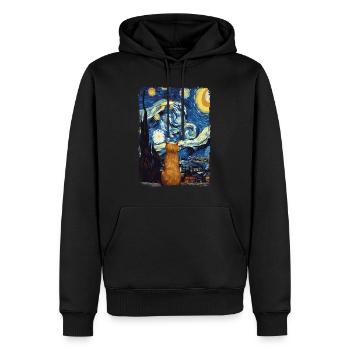 Chat Nuit étoilée - Sweat à capuche Premium bio Homme - noir - Devant - Nico (187cm)