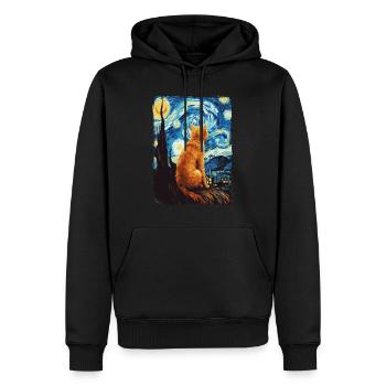 Chat Nuit étoilée - Sweat à capuche Premium bio Homme - noir - Devant - Nico (187cm)