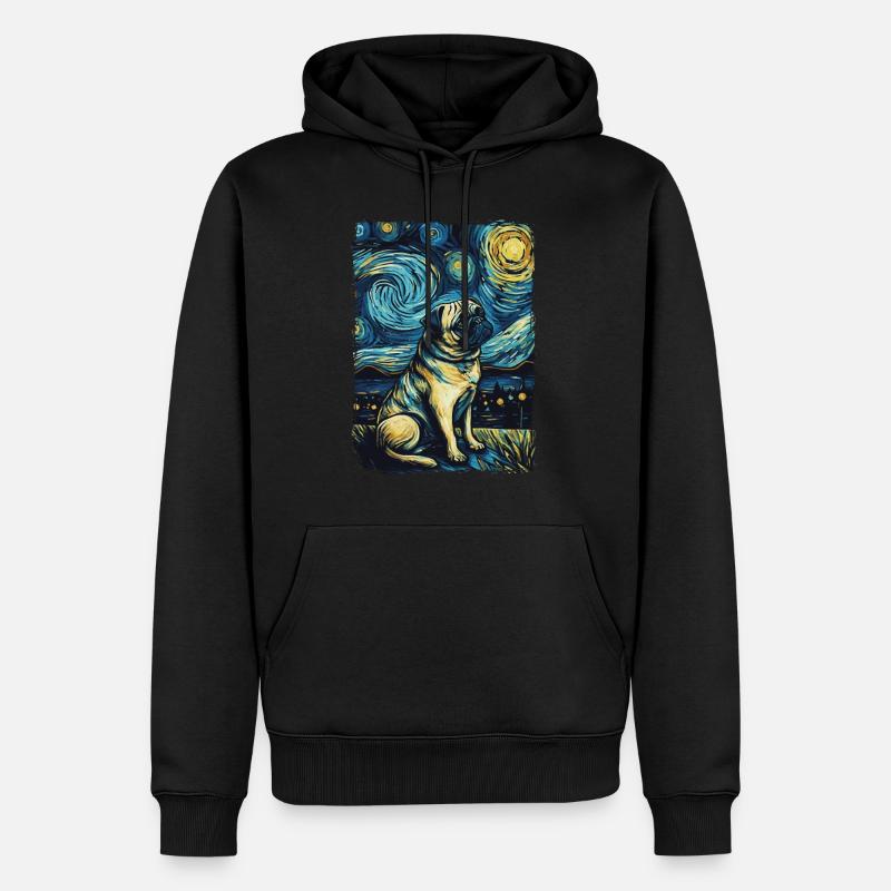 Mops Starry Night - Männer Premium Bio Hoodie - Schwarz