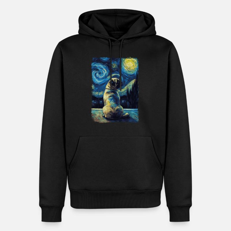 Mops Starry Night - Männer Premium Bio Hoodie - Schwarz