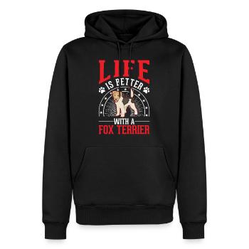 La vie est meilleure avec un fox-terrier - Sweat à capuche Premium bio Homme - noir - Devant - Nico (187cm)