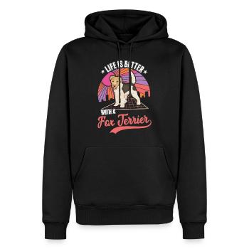 La vie est meilleure avec un fox-terrier - Sweat à capuche Premium bio Homme - noir - Devant - Nico (187cm)