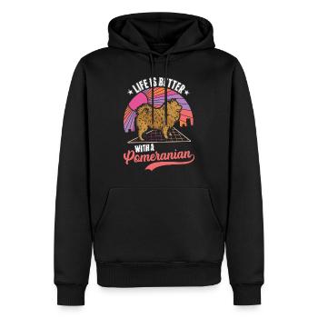 Das Leben ist besser mit einem Zwergspitz - Männer Premium Bio Hoodie - Schwarz - Vorne - Nico (187cm)