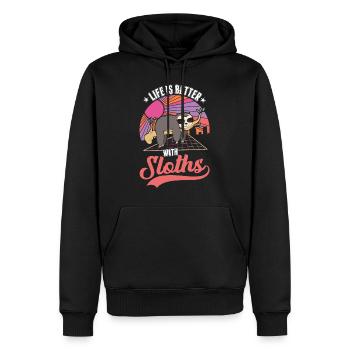 La vie est meilleure avec les paresseux - Sweat à capuche Premium bio Homme - noir - Devant - Nico (187cm)