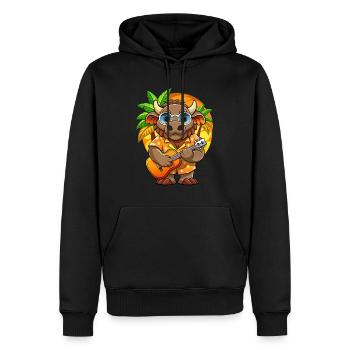 Lustige Bison Cartoon Sommer Strand Sonnenbrille Gitarre - Männer Premium Bio Hoodie - Schwarz - Vorne - Nico (187cm)
