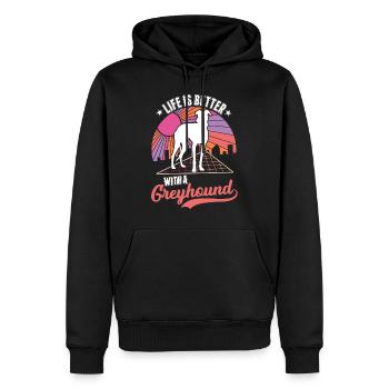 Das Leben ist besser mit einem Windhund Greyhound - Männer Premium Bio Hoodie - Schwarz - Vorne - Nico (187cm)