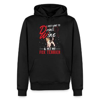 Fox Terrier et vin - Sweat à capuche Premium bio Homme - noir - Devant - Nico (187cm)