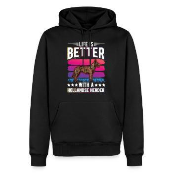 Das Leben ist ist mit einem Hollandse Herder - Männer Premium Bio Hoodie - Schwarz - Vorne - Nico (187cm)