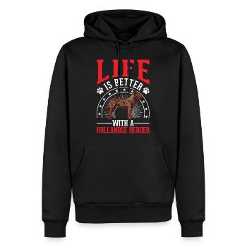 Das Leben ist ist mit einem Hollandse Herder - Männer Premium Bio Hoodie - Schwarz - Vorne - Nico (187cm)