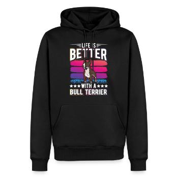 La vie est meilleure avec un bull terrier - Sweat à capuche Premium bio Homme - noir - Devant - Nico (187cm)