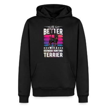 La vie est meilleure avec le terrier de chasse allemand - Sweat à capuche Premium bio Homme - noir - Devant - Nico (187cm)