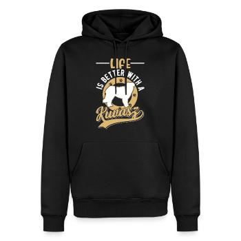 Se régaler est meilleur avec Kuvasz - Sweat à capuche Premium bio Homme - noir - Devant - Nico (187cm)