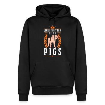 Life is better with Pigs Schweine - Men’s Premium Organic Hoodie - black - Front - Nico (187cm)