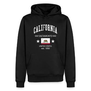 California - Männer Premium Bio Hoodie - Schwarz - Vorne - Nico (187cm)