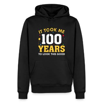 Il m’a fallu 100 ans pour être aussi beau - Sweat à capuche Premium bio Homme - noir - Devant - Nico (187cm)