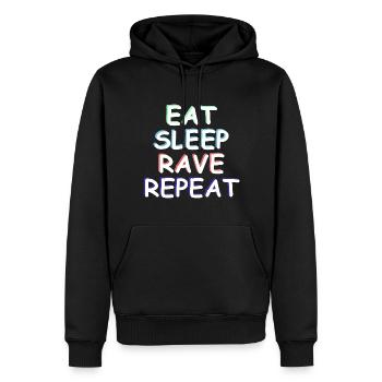 Essen, schlafen, Rave, Wiederholung | Festival - Männer Premium Bio Hoodie - Schwarz - Vorne - Nico (187cm)