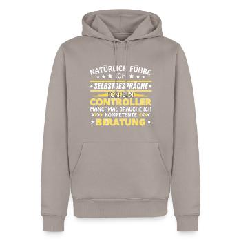Ich führe Selbstgespräche - Controller Edition - Männer Premium Bio Hoodie - Taupe - Vorne - Nico (187cm)
