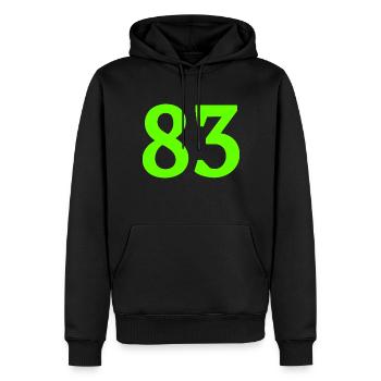 Issue 83 - Men’s Premium Organic Hoodie - black - Front - Nico (187cm)