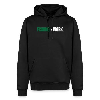 Fishing Greater Than Work – Angeln Design - Men’s Premium Organic Hoodie - black - Front - Nico (187cm)