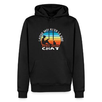Chill avec mon chat et un bon livre – Style rétro - Sweat à capuche Premium bio Homme - noir - Devant - Nico (187cm)