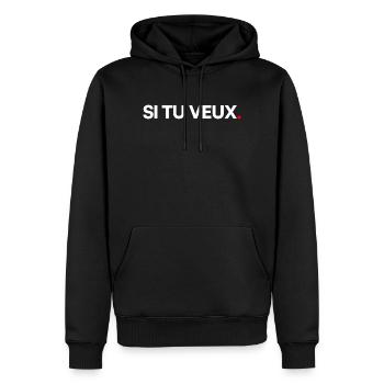 WENN DU WILLST | Minimaler Humorausdruck - Männer Premium Bio Hoodie - Schwarz - Vorne - Nico (187cm)