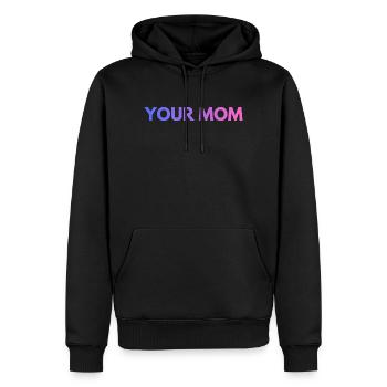 YOUR MOM TEXT PURPLE - Men’s Premium Organic Hoodie - black - Front - Nico (187cm)