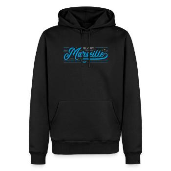 Ici c'est Marseille étoile vintage - Sweat à capuche Premium bio Homme - noir - Devant - Nico (187cm)