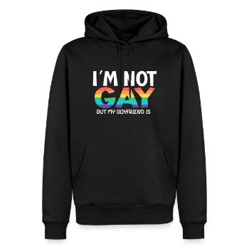 i m not gay but my boyfriend is - Männer Premium Bio Hoodie - Schwarz - Vorne - Nico (187cm)