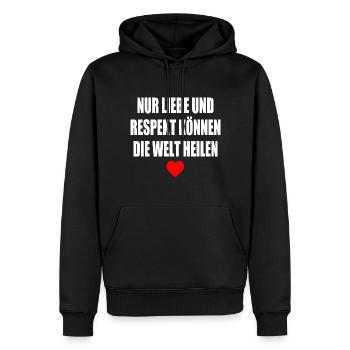 nur liebe und respekt können die welt heilen - Männer Premium Bio Hoodie - Schwarz - Vorne - Nico (187cm)