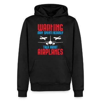 Warning Airplanes Talk Pilot Aircraft Gift - Men’s Premium Organic Hoodie - black - Front - Nico (187cm)