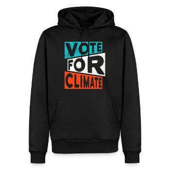 Slogan sur le changement climatique : VOTEZ POUR LE CLIMAT - Sweat à capuche Premium bio Homme - noir - Devant - Nico (187cm)