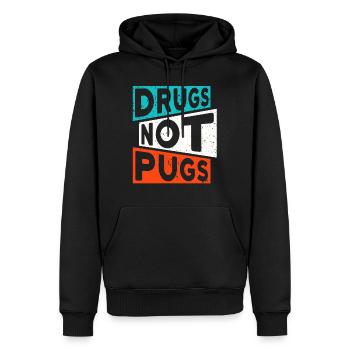 DRUGS NOT PUGS Drogen Spruch Mops - Männer Premium Bio Hoodie - Schwarz - Vorne - Nico (187cm)