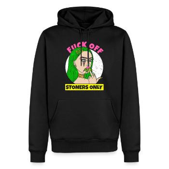 MARIHUANA CANNABIS GIRL FUCK OFF STONERS ONLY - Männer Premium Bio Hoodie - Schwarz - Vorne - Nico (187cm)