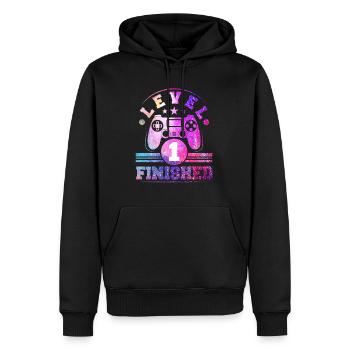 1 Geburtstag Level 1 Finished - Männer Premium Bio Hoodie - Schwarz - Vorne - Nico (187cm)