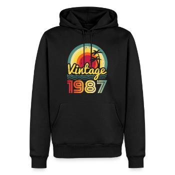 1987 - Sweat à capuche Premium bio Homme - noir - Devant - Nico (187cm)