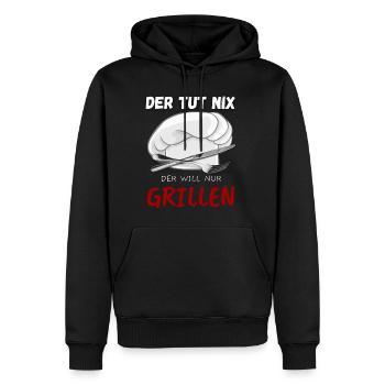 Männer Geschenk Grill BBQ T-Shirt: Der TUT nix - - Männer Premium Bio Hoodie - Schwarz - Vorne - Nico (187cm)