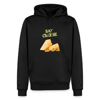 SAY CHEESE Käse Geschenkidee Cheese Käseliebe - Männer Premium Bio Hoodie - Schwarz - Vorne - Nico (187cm)