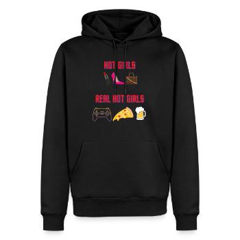 Hot Girls Vs. Real Hot Girls Lipstick vs. Pizza - Männer Premium Bio Hoodie - Schwarz - Vorne - Nico (187cm)