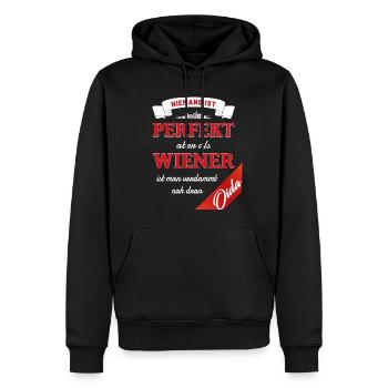 Oida als Wiener ist man doch fast perfekt - Männer Premium Bio Hoodie - Schwarz - Vorne - Nico (187cm)