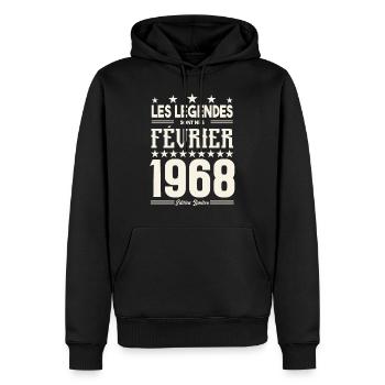 cadeau d'anniversaire Février 1968. février 1968. - Sweat à capuche Premium bio Homme - noir - Devant - Nico (187cm)