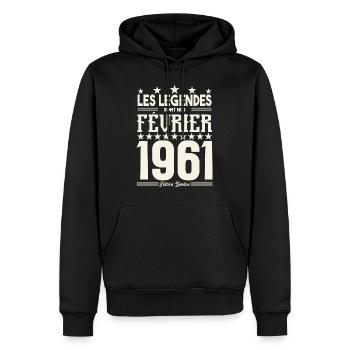 cadeau d'anniversaire Février 1961. février 1961. - Sweat à capuche Premium bio Homme - noir - Devant - Nico (187cm)