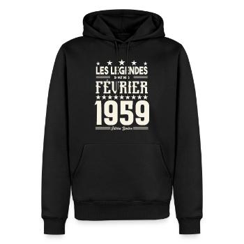 cadeau d'anniversaire Février 1959. février 1959. - Sweat à capuche Premium bio Homme - noir - Devant - Nico (187cm)