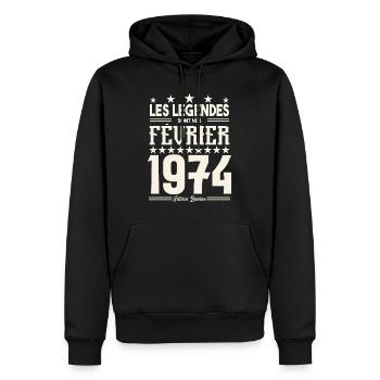 cadeau d'anniversaire Février 1974. février 1974. - Sweat à capuche Premium bio Homme - noir - Devant - Nico (187cm)