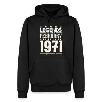 Cadeau Légende Février 1971. cadeau février 1971. - Sweat à capuche Premium bio Homme - noir - Devant - Nico (187cm)